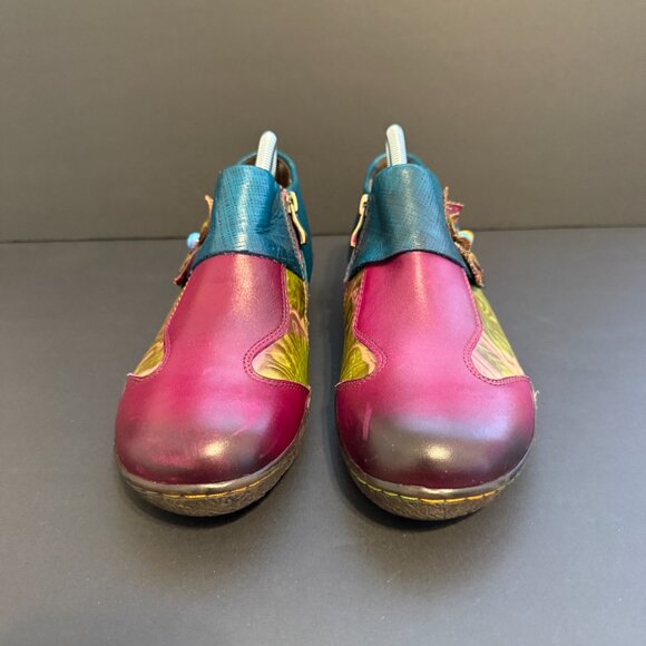 Socofy Women's Booties 9.5 (40) Rainbow Leather Flower Accent Turquoise Stone - Picture 4 of 9